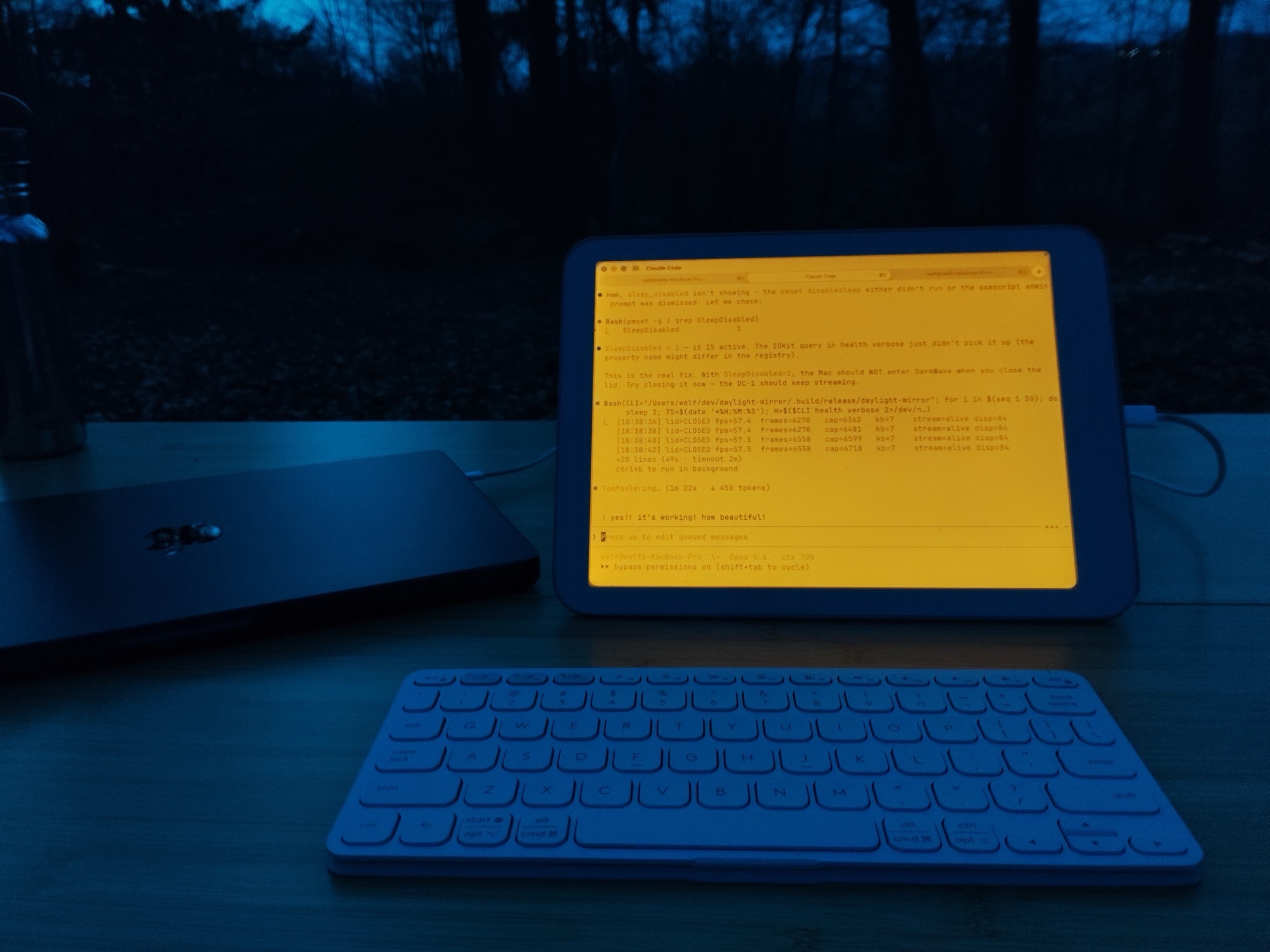 DC-1 in amber warmth mode at night